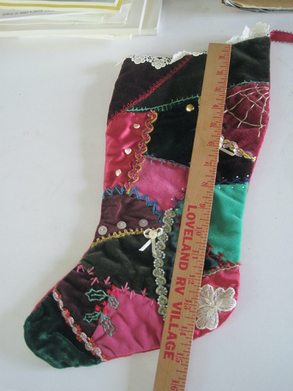 Crazy Quilt Rose Pink Christmas Stocking Buttons Velvet