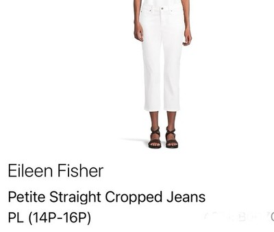 NWT Eileen Fisher White Straight Crop Jean Stretch  Size Petite Large  MSRP $188