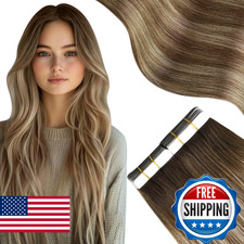 Moresoo Tape in Hair Extensions Real Human Hair Blonde Hair Extensions Tape in B
