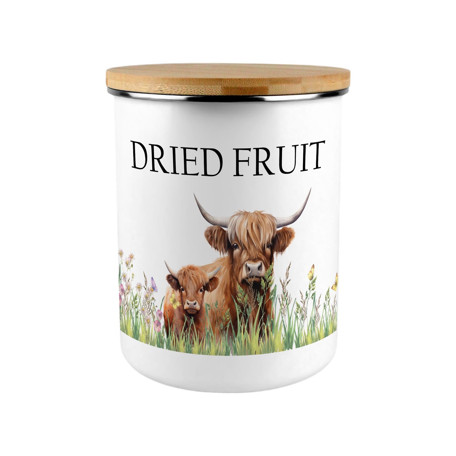 Highland Cow & Calf Dried Fruit Storage Canister - Countryside Kitchen Gift