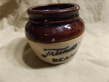 Antique Advertising Stoneware FRIEND'S BEANS Crock No Lid ~3x3.5"
