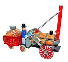 1950's Made in Japan Tin Friction Stephenson's Rocket Steam Locomotive Original