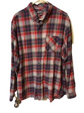 Eddie Bauer Men  s Shirt XL Plaid Classic Fit Button Up Collar Red Blue Beige