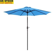 9FT Outdoor Patio Umbrella W/ Auto Tilt Crank Adjustable Shade Freestanding Blue