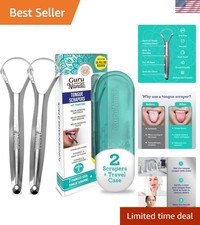 Tongue Scraper for Adults 2 Pack with Travel Case, 420 Medical-Grade 100 Stai