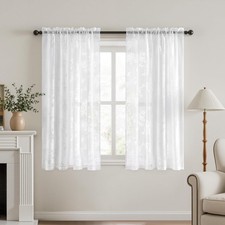 Floral White Sheer Curtains, Cute Butterfly Hollow Pattern Semi Sheer Curtain...
