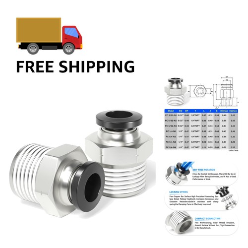 Easy Install Pack of 2 1/4" x 3/8" NPT Push-to-Connect Plumbing Fittings