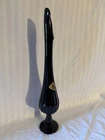Vintage MCM Fenton Glass Ebony Black Thumbprint Swung Vase 13.5” Great Mouth