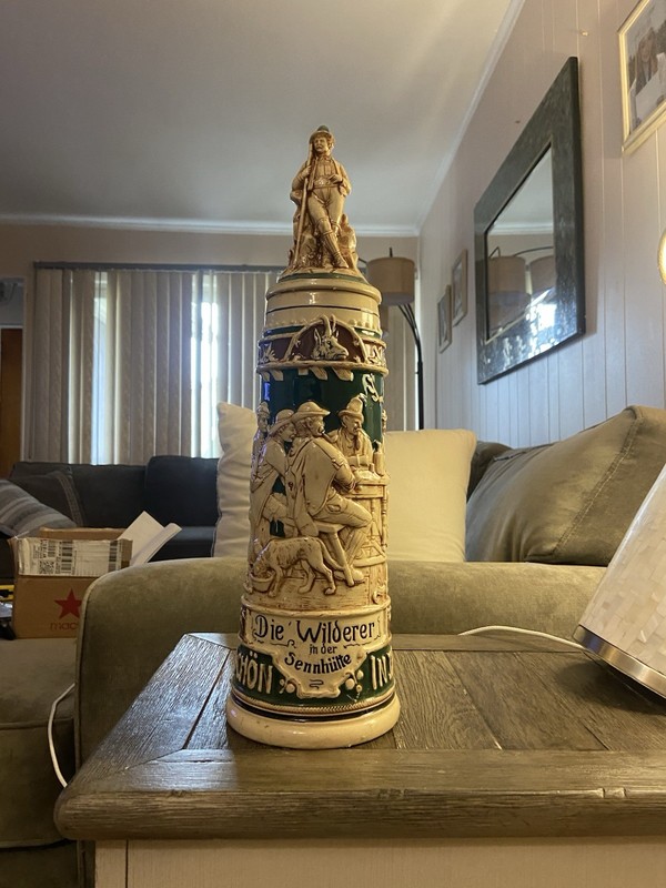 Antique Matthias Girmscheid German Beer Stein 2.5 Liters with Pictorial Lid
