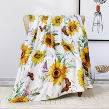 Sunflower Throw Blanket Floral Flower Butterflies Soft Flannel Couch 50x60