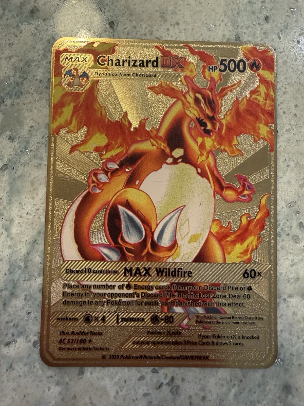 Charizard DX 52/100 Gold Metal Pokemon Card Max Wildfire HP500