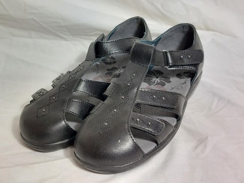 Women's Propet Black Leather Studded Mary Jane Comfort Sandal Shoes Size 6.5 - Picture 1 of 12