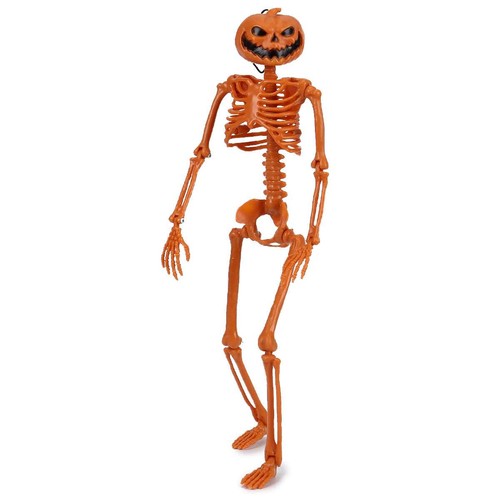 Poseable Full Life Size Human Pumpkin Head Skeleton Halloween Decoration Prop - Picture 12 of 15