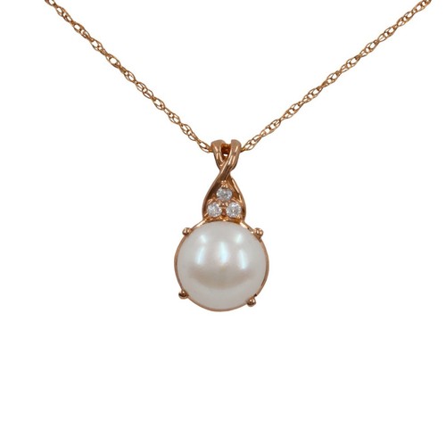 14k Rose Gold Dainty Rope Pearl and Diamond Necklace (PZ1003769) - Picture 2 of 7