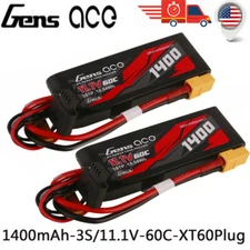 2X Gens Ace 1400mAh 11.1V 60C 3S G-Tech Lipo Battery XT60 For 1/16 TRA/TRX Cars