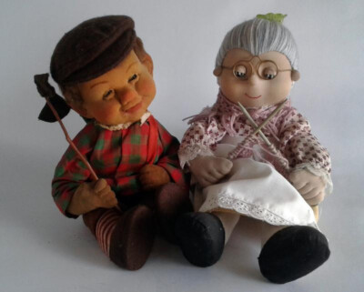 Handmade Characteristic Dolls Grandfather Grandmother 1950 Germany Unique couple