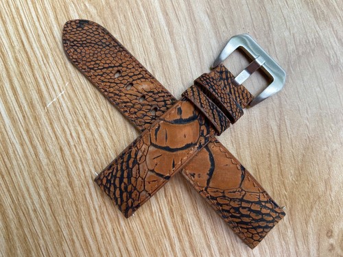 Misura 21mm/18mm, Cinturino Orologio Fatto a Mano Pelle di Struzzo Marrone, Cinturino Personalizzato - Foto 2 di 10