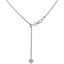 925 Sterling Silver Adjustable Rhodium Finish Cable Chain Necklace 1.3mm 24"
