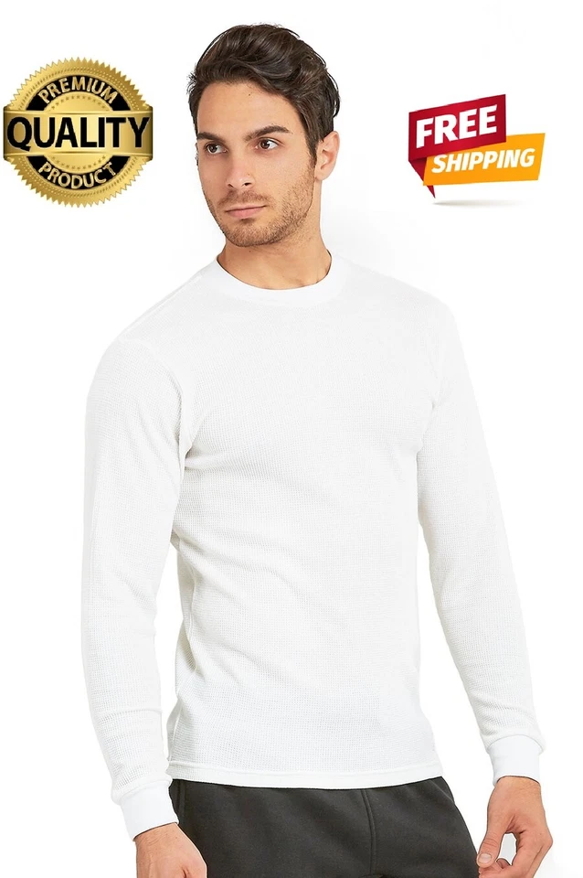 Quality Men's Thermal Heavy Premium Cotton Shirt Waffle Long Sleeve Crew Neck - Image 4 of 4