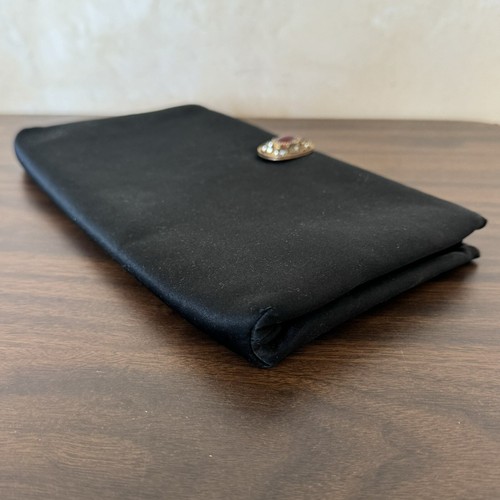 Vintage Black Silk Evening Bag Clutch Purse with Jeweled Clasp - Picture 5 of 12