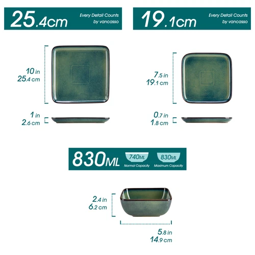 vancasso 12 teiliges Geschirrset Geschirr eckig Steingut Geschirrservice für 4 - Bild 13 von 29
