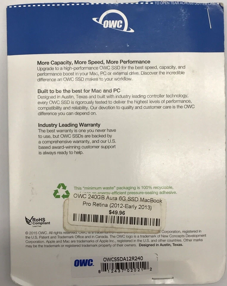 OWC Aura 240GB SSD Flash Storage SSDA12R240  OWCSSDA12R240 - Image 3 of 3
