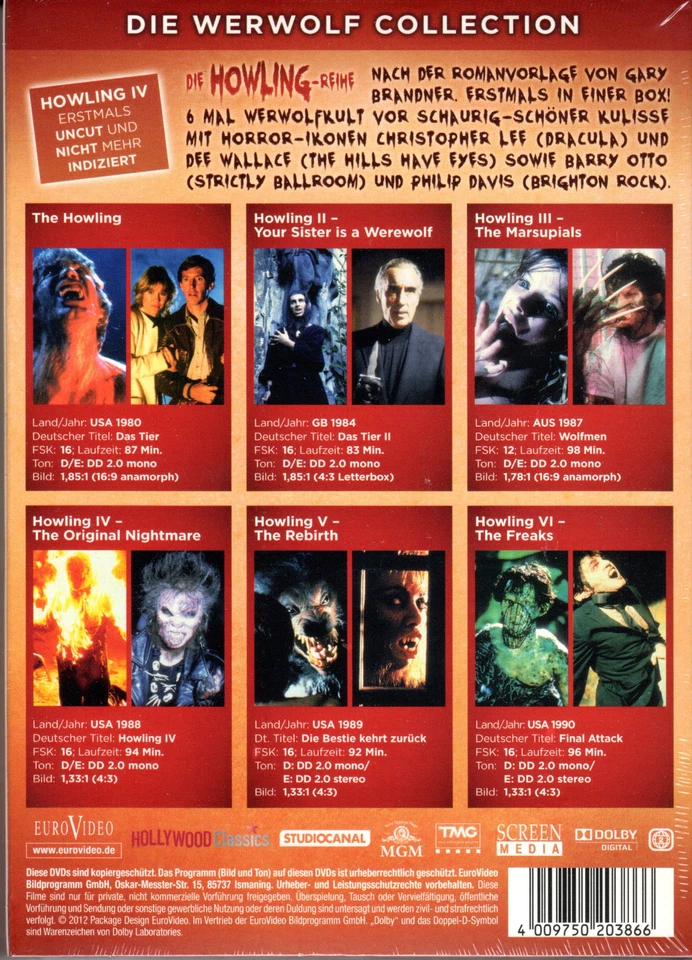 Howling Collection , Part 1-6 , UK Region , 100% uncut , 3 DVDs , new & sealed - Image 2 of 2