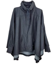 TAHARI Gray Dolman Sleeve Mock Neck Shawl Wrap with Fleece - Thumb Holes Pocket