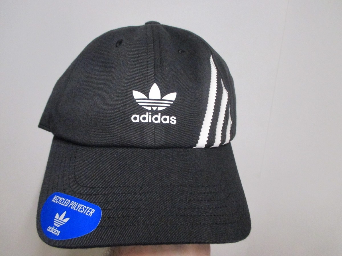 ADIDAS (ORIGINALS RELAXED) HAT (ADJUSTABLE) BLACK W/WHITE STRIPES
