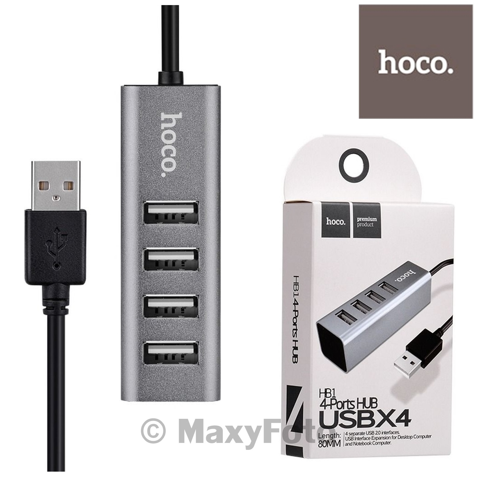 HOCO HUB ORIGINALE MULTIPORTA CIABATTA 4X USB 2.0 CON CAVO USB GREY ALLUMINIO
