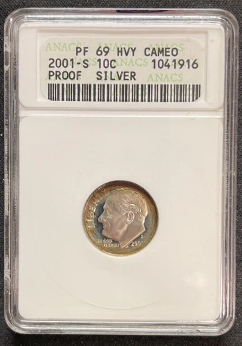2001-S Silver Proof Roosevelt Dime ANACS  PR69  Heavy Cameo ENN Coins