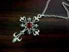 W Ruby Pendant Necklace Silver Gothic Crucifix Celtic Cross