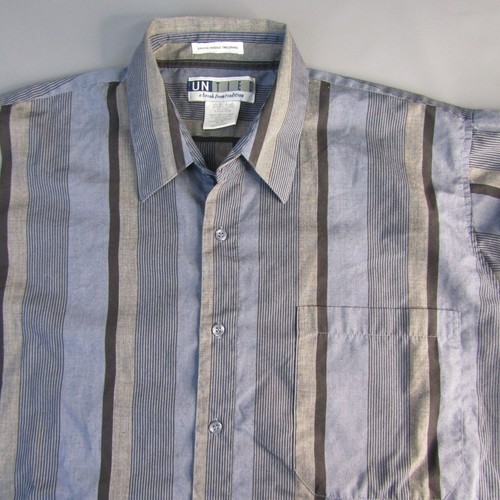 Camicia vintage non legata singolo ago sartoriale a righe uomo taglia XL blu anni 90 - Foto 1 di 8