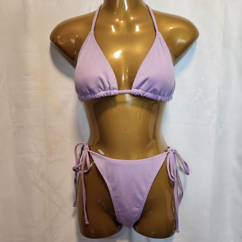 Unbranded Purple Bikini 2PC Size M Triangle Halter Top High Leg Side Tie Cheeky