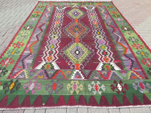 Oversize Turkish Kilim Wool Rug, Area Rugs Handmade Floor Oushak Carpet 88"x133"