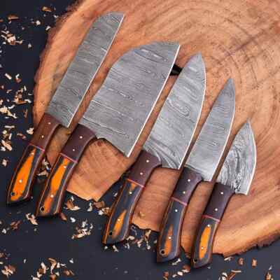 New Handmade 5 pieces knives set Damascus Steel Blade For Kitchen & Chef's