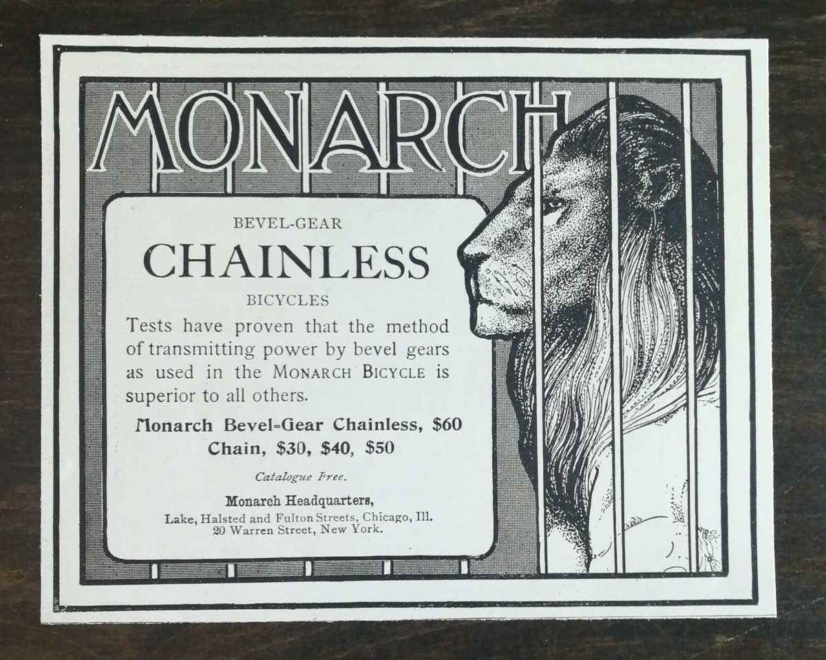 Vintage 1900 Monarch Bevel-Gear Chainless Bicycles Original Ad