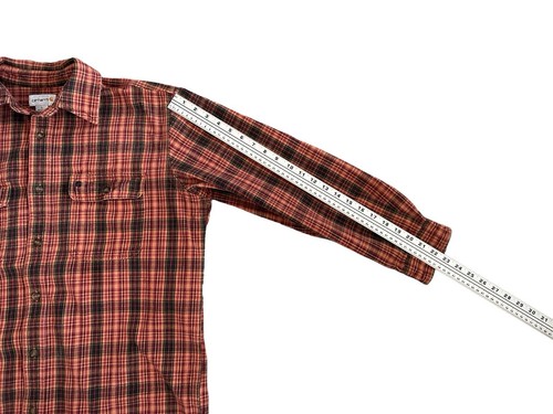 Carhartt Men’s Shirt Hubbard Orange Brown Plaid Button Up Flannel 100122 211 - Picture 4 of 10