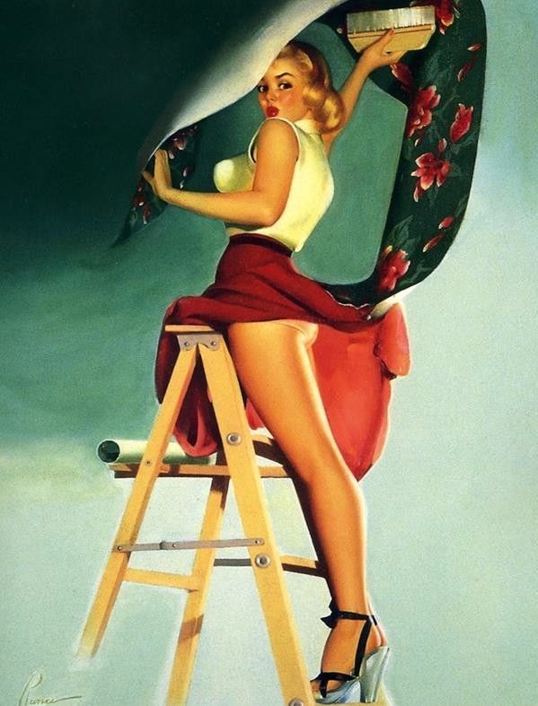 Vintage Sexy Pin-up Girl PHOTO Skirt Legs High Heels Ladder Art Print Pinup  | eBay