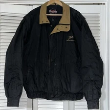 Vintage King Louie Bomber Jacket Mens L Black Advertising USA Ball Corp Bristol