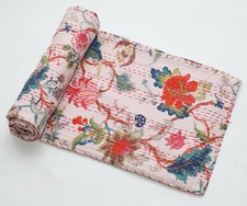 Indian Vintage Quilt Kantha Floral Print Bedspread Cotton Blanket Ralli Gudari