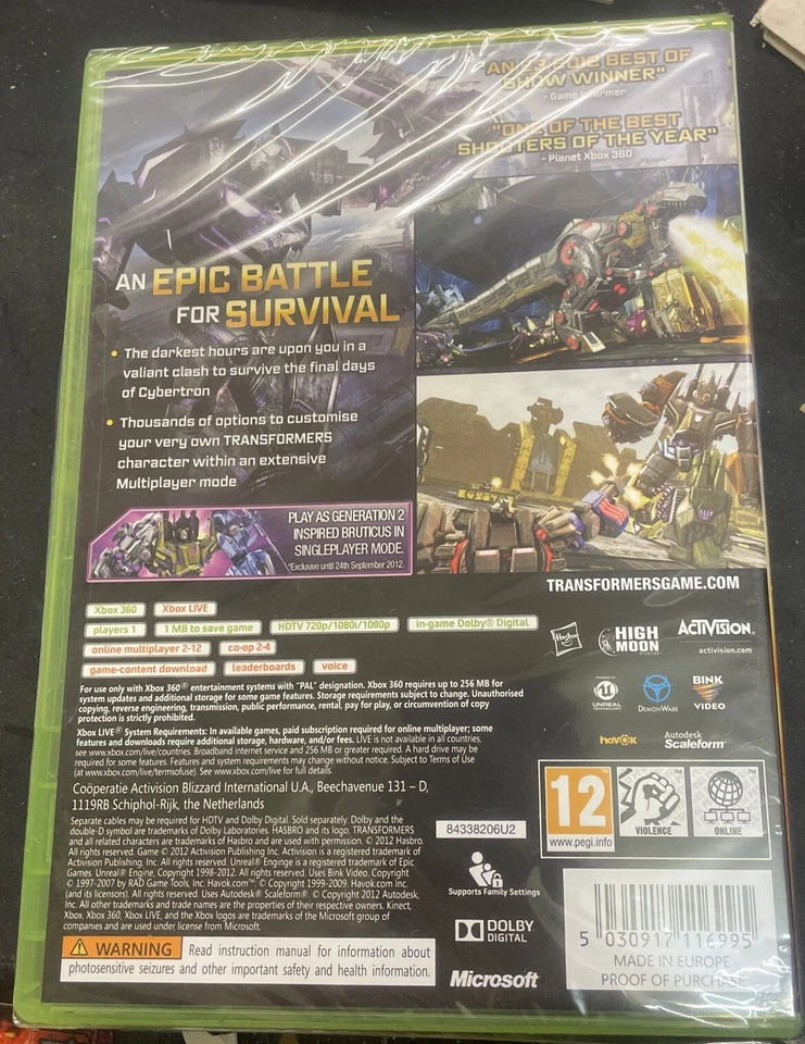 Transformers: Fall of Cybertron Microsoft (Xbox 360, 2012) New Factory Sealed - Image 2 of 3
