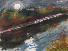 ORIGINAL Moon  Landscape  WATERCOLOR Painting JMW  John Williams Expressionist