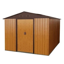 8x10 FT Outdoor Metal Storage Shed with Floor Base with Punched Vents Coffee