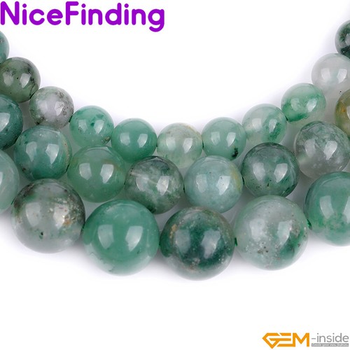 Cuentas sueltas redondas de calcedonia verde natural de África para hacer joyas 15" - Imagen 3 de 31