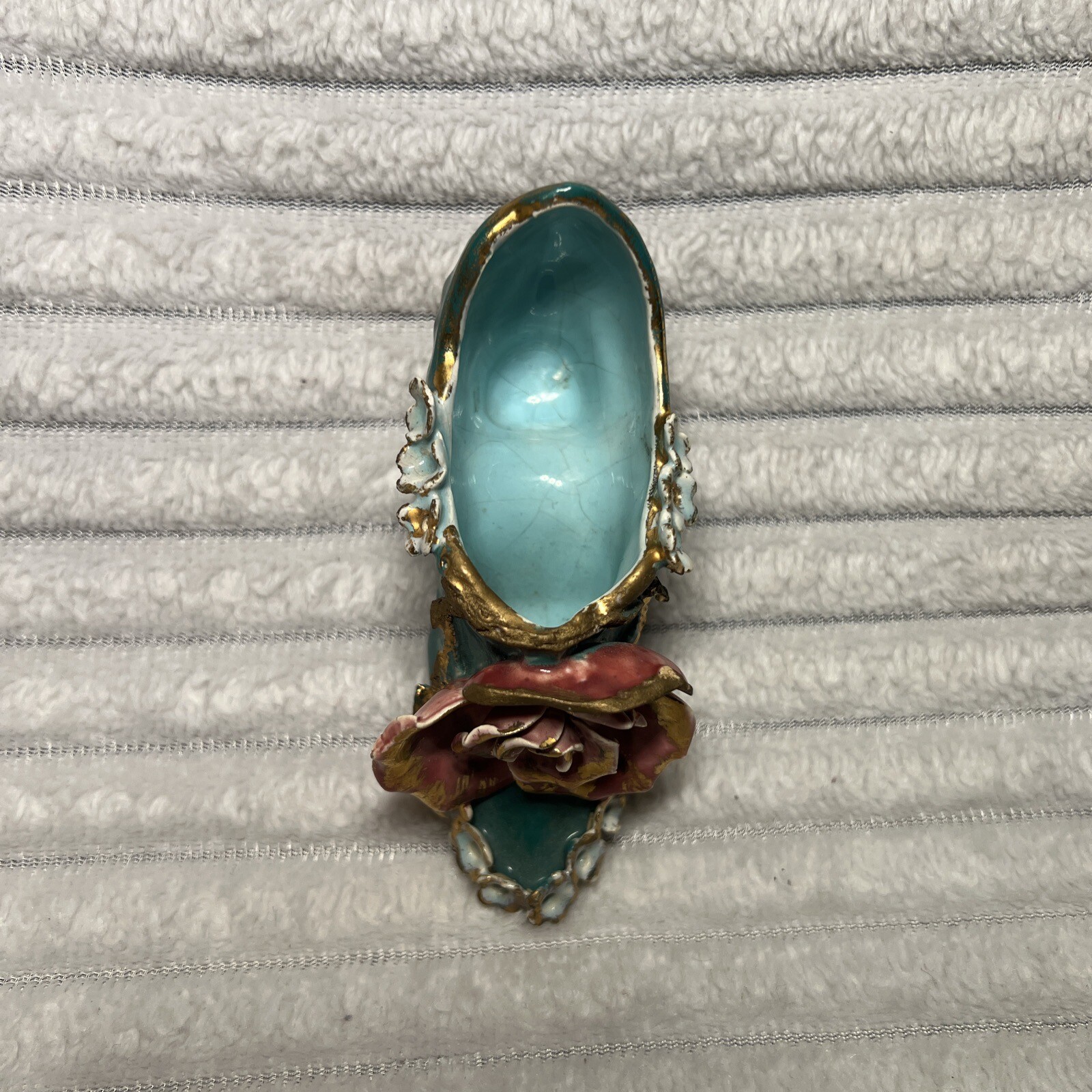 PANTOFOLA D’ORO PANTOFOLA VINTAGE VITTORIANA VERDE E ORO PORCELLANA