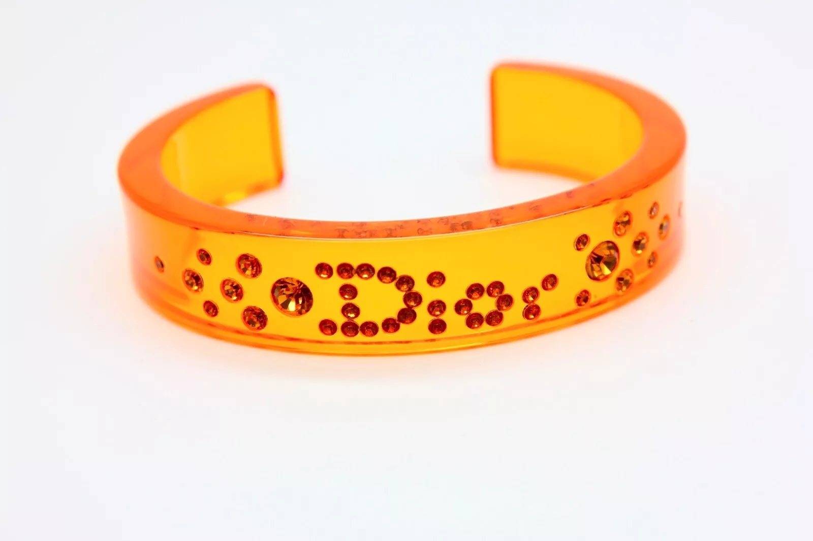 BRACELET MANCHETTE VINTAGE Christian Dior orange lucite cristal swarovski scintillant