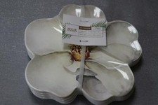 HOUSE & GARDEN OUTDOOR MELAMINE FLOWER SHAPED SALAD PLATES-WHITE/GRAY - SET OF 4