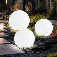 3Er Set Kugellampe Solarlampe Solarleuchte IP44 Akku Weiß Silber Erdspieß Led