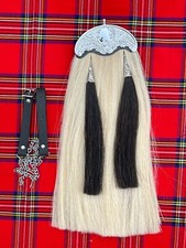 Scottish White Horse Hair Sporran 2 Black Tassels Bagpiper Kilt Sporran
